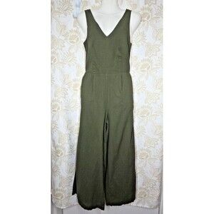 NEW LUCKY BRAND LINEN BLEND BROWN WIDE LEG TIE BACK CAPRI CROPPED JUMPSUIT XS